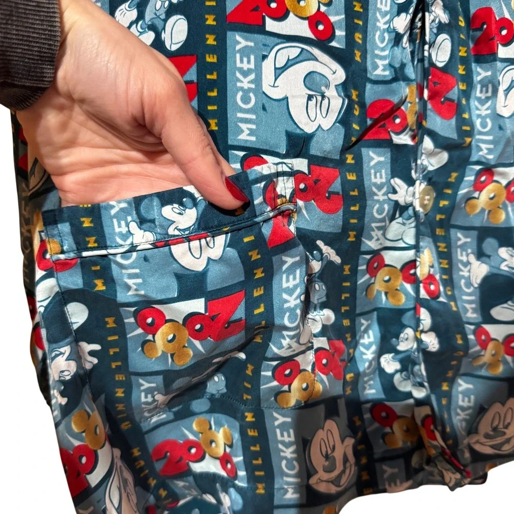 Vintage Y2K Mickey & Co Millennium 2000 100% Silk Pajama Top Shirt Large - Picture 5 of 8